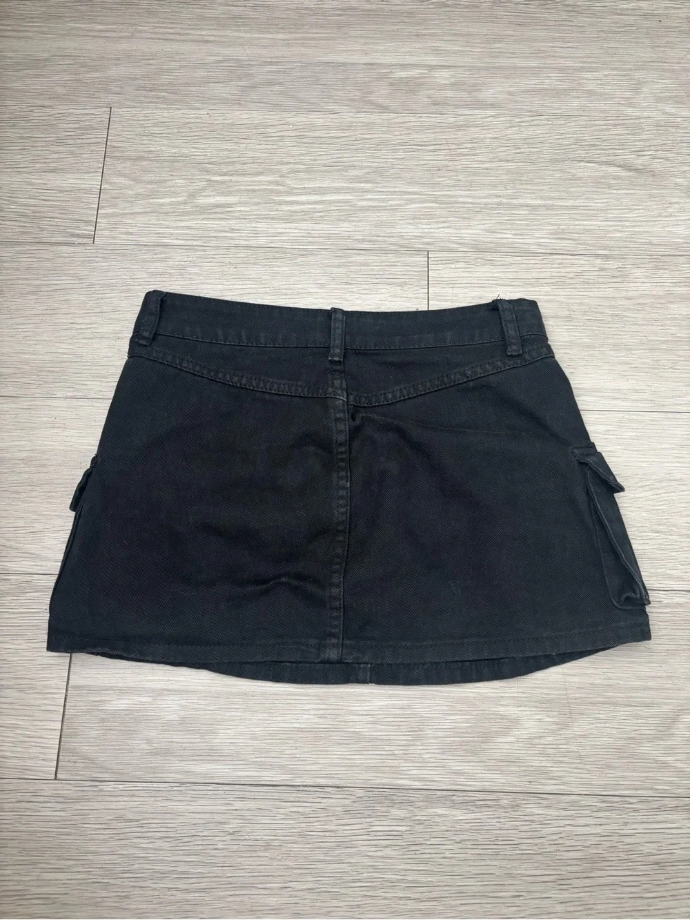 Black Cargo Pocket Denim Mini Skirt